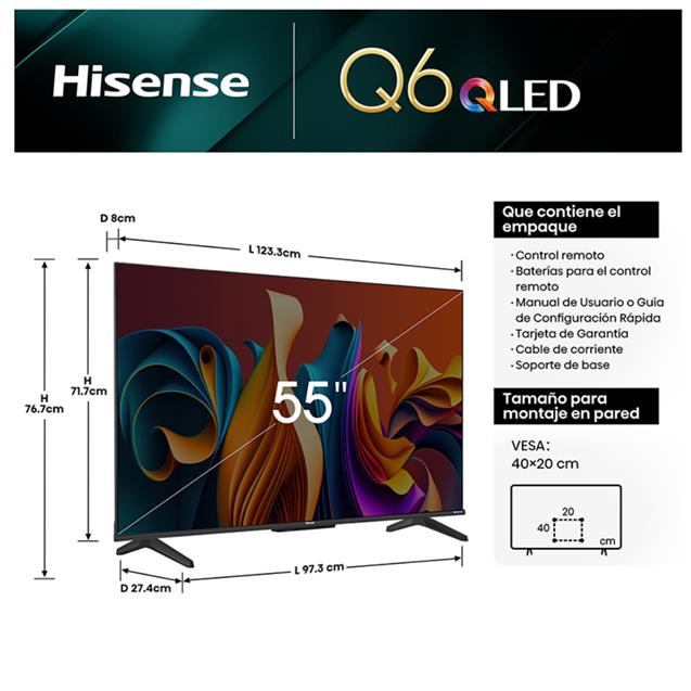 Smart TV QLED Hisense 55" 4K Google TV (9155Q6N)
