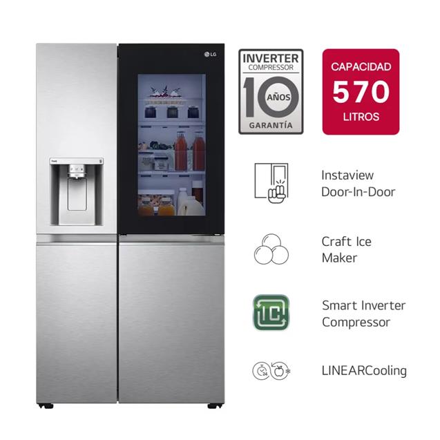 Heladera French Door LG Con Freezer Inverter No Frost 674 Lts Plateado Craft Ice InstaView (GS66SXSC)