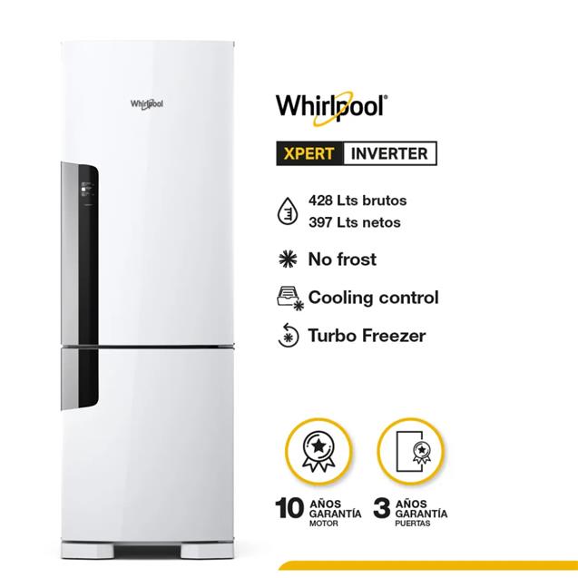 Heladera Con Freezer Whirlpool Evox Inverter No Frost Blanco 397 Lts (WRE44BB)