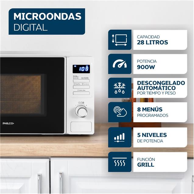 Microondas Philco Digital 28 Lts Grill Blanco (PHDGW28UAN)