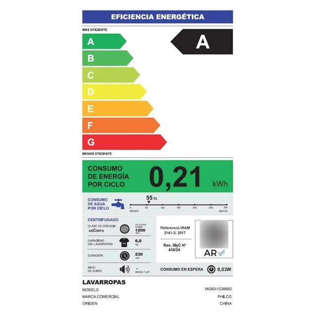 Lavarropas Philco Carga Frontal Inverter 6 kg 1000 RPM Blanco (94PHLF62BN)