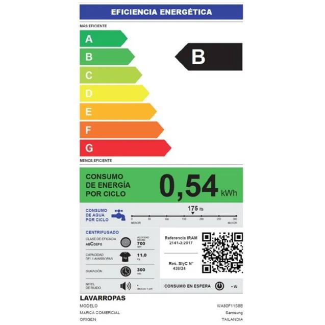 Lavarropas Samsung Carga Superior Digital Inverter 11 kg 700 RPM Negro (WA80F11)
