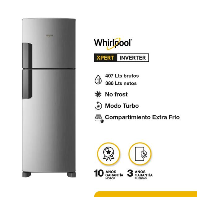 Heladera Inverter Whirlpool 386 Lts Inox (WRM42MK)