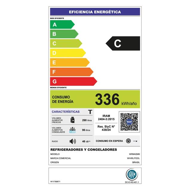 Heladera Inverter Whirlpool 386 Lts Inox (WRM42MK)