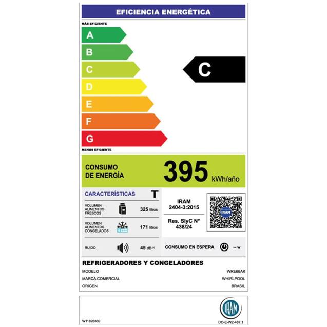 Heladera con Freezer Whirlpool XpertAI No Frost Inverter Plateada 530 Litros (WRE66AK)