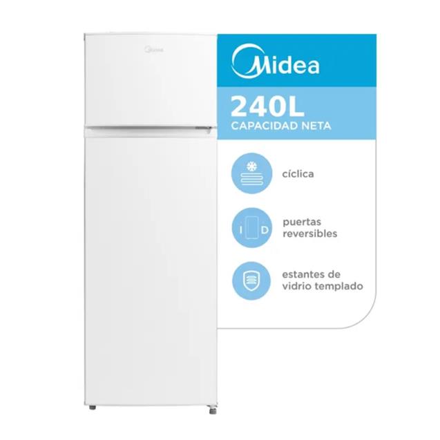 Heladera Midea Top Mount con Freezer Cíclica Blanca 240 L (MDRT333)