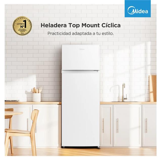 Heladera Midea Top Mount con Freezer Cíclica Blanca 240 L (MDRT333)