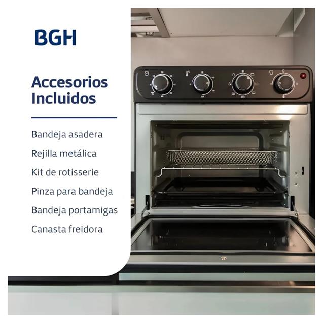 Horno Eléctrico Bgh 30 Lts Spiedo Airfry Inox (BHE30FX25T)