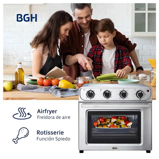 Horno Eléctrico Bgh 30 Lts Spiedo Airfry Inox (BHE30FX25T)