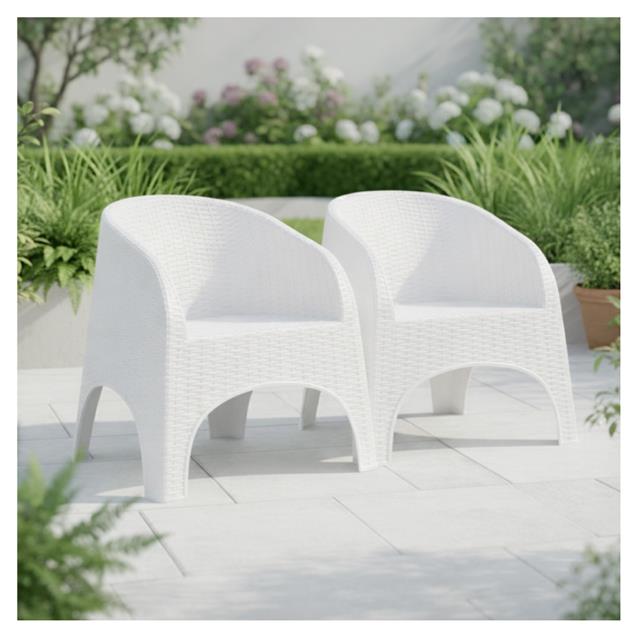 Sillón Plástico Nepal/Alejo Quality Simil Ratan Blanco x 2 Unidades (16268)