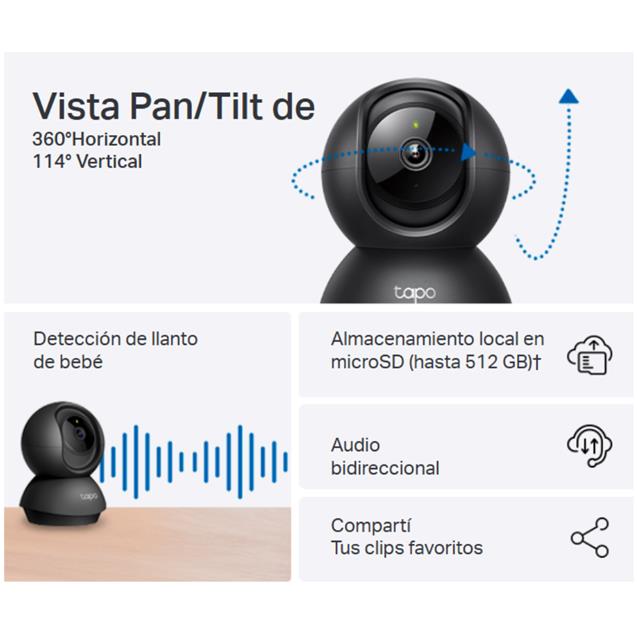 Camara Seguridad Tapo C201 Mov Remoto Day/Night SD Wifi IA Negra (C201)
