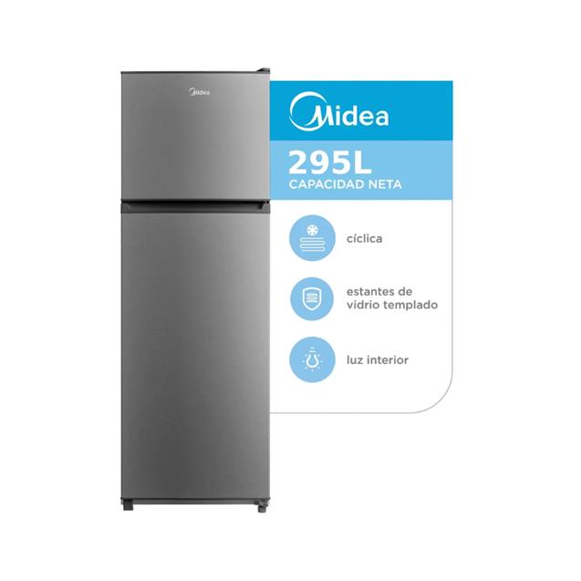 Heladera Midea Top Mount con Freezer Cíclica Silver 295 L (MDRT414FGE50A)