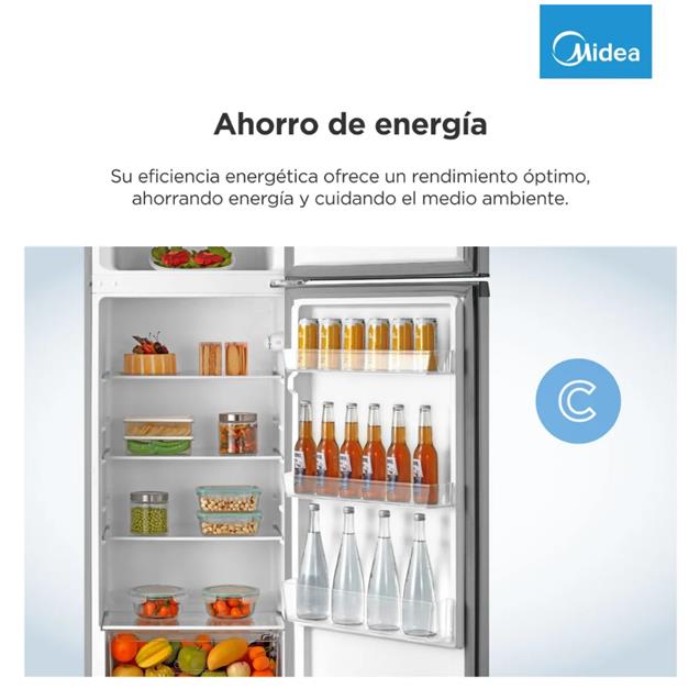 Heladera Midea Top Mount con Freezer Cíclica Silver 295 L (MDRT414FGE50A)