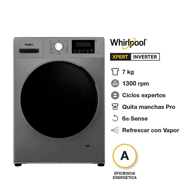 Lavarropas Whirlpool Inverter  Carga Frontal 7 kg 1300 rpm Titanium (Wnq07as)