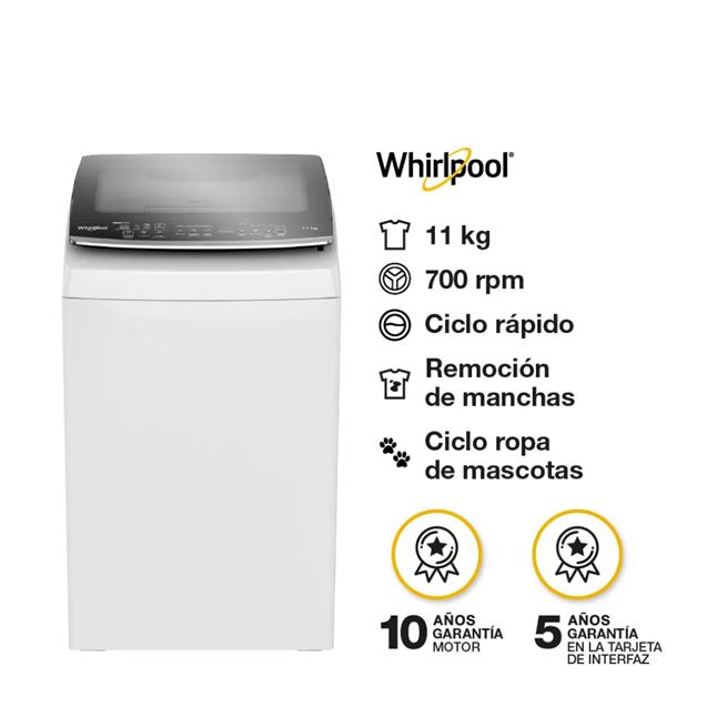 Lavarropas Whirlpool carga superior 11kg 700 rpm Blanco (WW11BL)