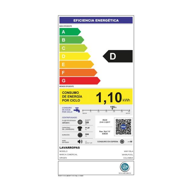 Lavarropas Whirlpool carga superior 11kg 700 rpm Blanco (WW11BL)