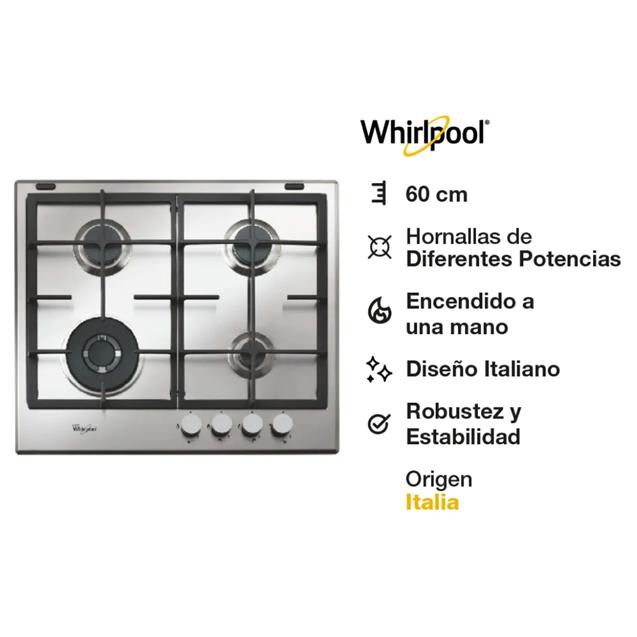 Anafe a Gas Whirlpool 4 hornallas 60 Cm Inox (wgma6422ix)