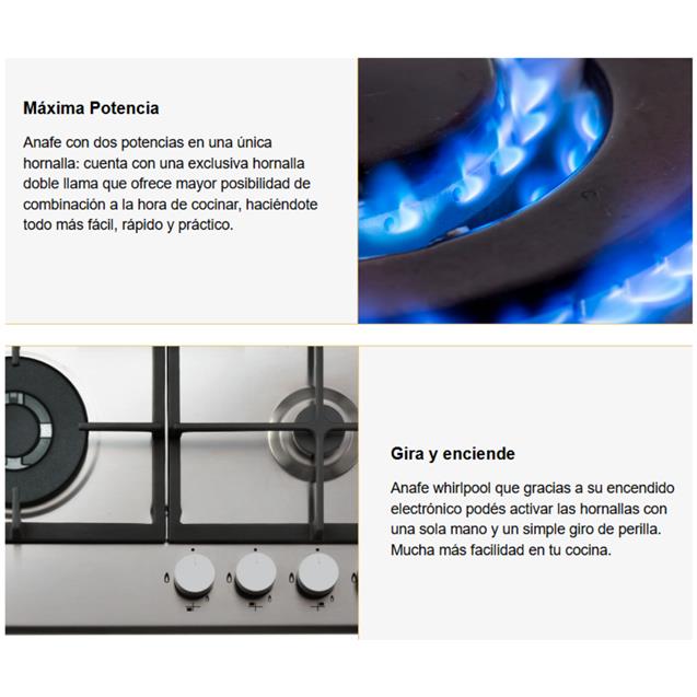 Anafe a Gas Whirlpool 4 hornallas 60 Cm Inox (wgma6422ix)