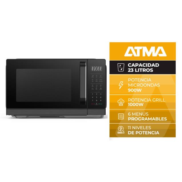 Microondas Atma 23 Lts Digital C/Grill 900w Black (MATDGB23UBN)