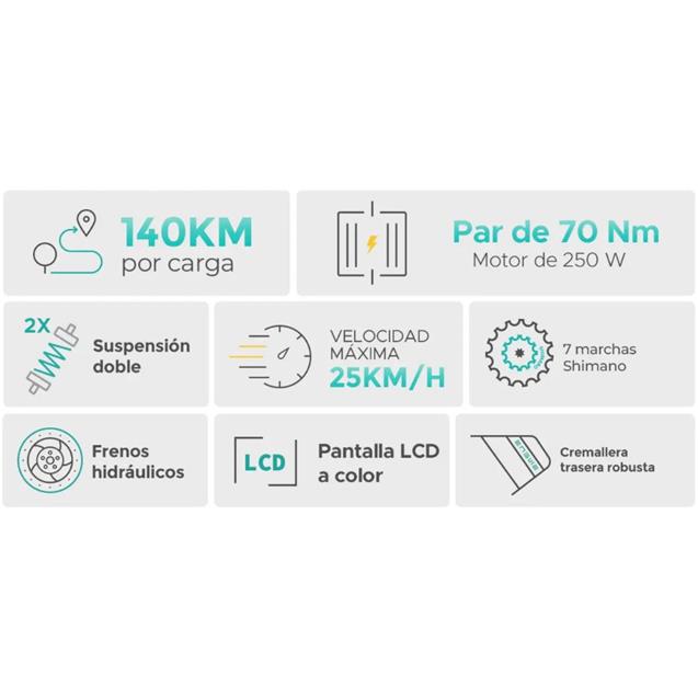 Bicicleta Engwe eléctrica E26 Negra 140km de autonomía Susp Delantera