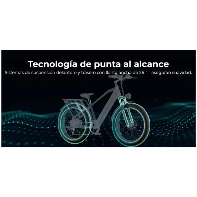 Bicicleta Engwe eléctrica E26 Negra 140km de autonomía Susp Delantera