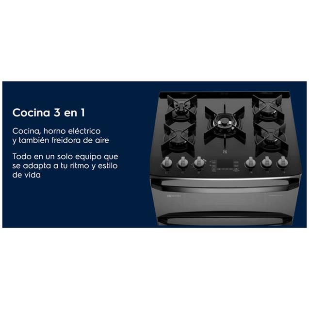 Cocina a Gas Electrolux Doble Horno Eléctrico/Gas AirFry 76 cm Inox (F5EAD)