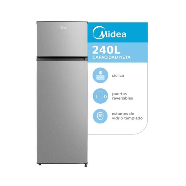 Heladera Top Mount Midea con Freezer Silver 240 L  (MDRT333)