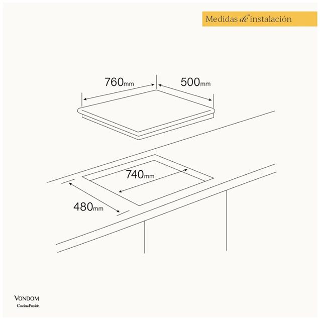 Anafe a Gas Vondom 76 Cm Vidrio Templado Negro (VAG76N5/HE)