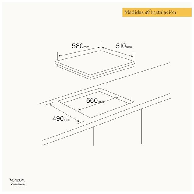Anafe a Gas Vondom 60 Cm Vidrio Templado Negro (VAG60N4/ME)