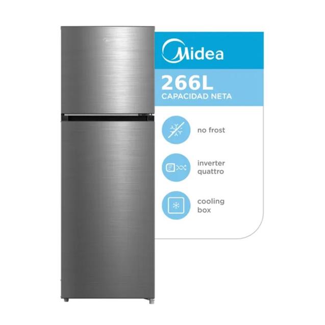 Heladera Midea Top Mount con Freezer No Frost Inverter Inox 266 L  (MDRT385MTF)