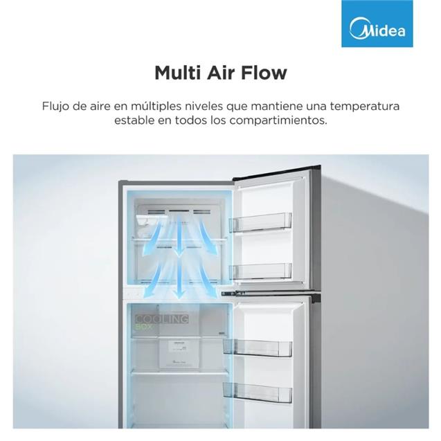 Heladera Midea Top Mount con Freezer No Frost Inverter Inox 266 L  (MDRT385MTF)