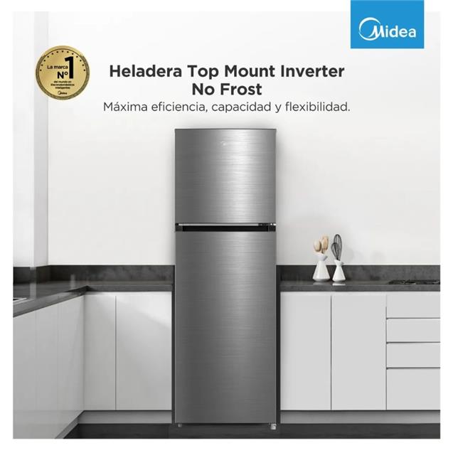 Heladera Midea Top Mount con Freezer No Frost Inverter Inox 266 L  (MDRT385MTF)