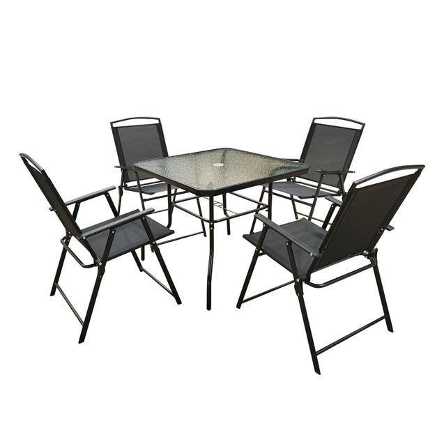 Set Mesa + 4 Sillones Crystal Rock Metal Negra 85Cm Top Glass (24035063)