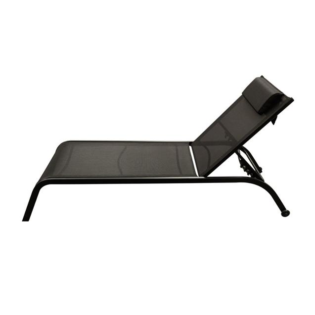 Reposera Reclinable Ego Acero + Textilene c/ Ruedas x 2 Unidades Negra (24002015N)