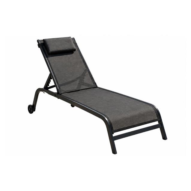 Reposera Reclinable Ego Acero + Textilene c/ Ruedas x 2 Unidades Negra (24002015N)