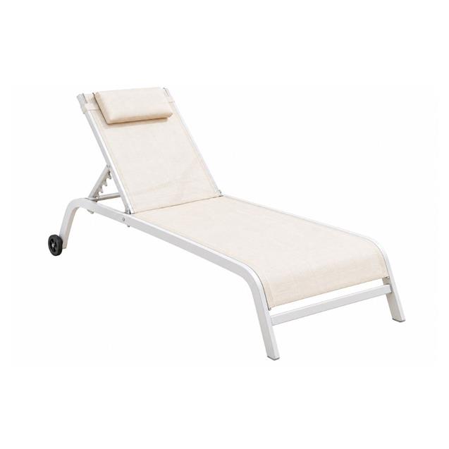 Reposera Reclinable Ego Acero + Textilene c/ Ruedas x 2 Unidades Blanco (24002015B)