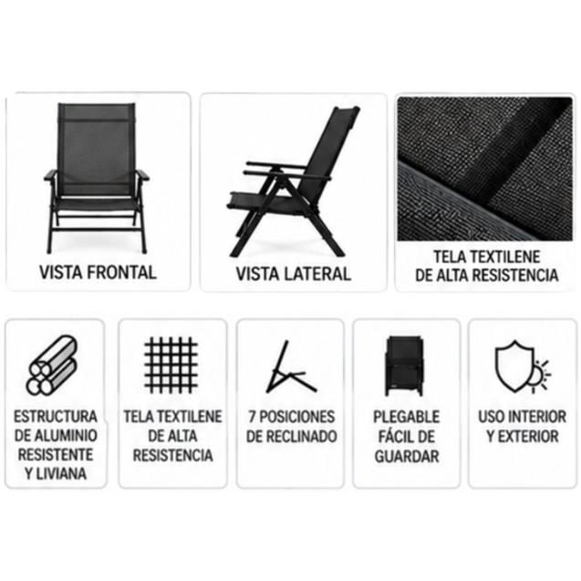 Sillon Plegable Ego 7 posiciones Aluminio x 4 unidades Negro (24010165)