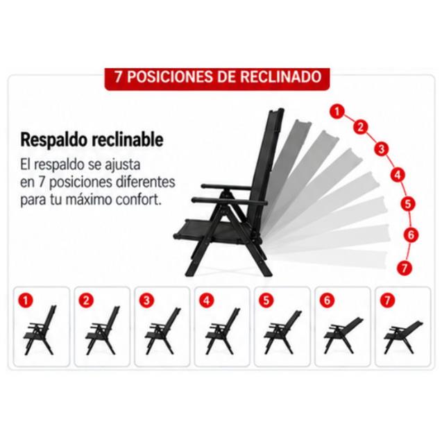 Sillon Plegable Ego 7 posiciones Aluminio x 4 unidades Negro (24010165)