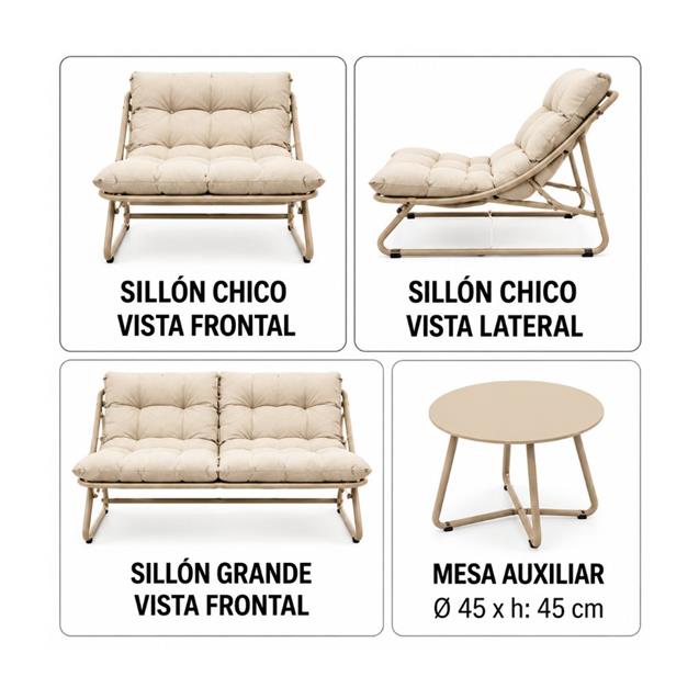 Set Sillones + Mesa Ego Relax x 4 Piezas Beige (24000452)